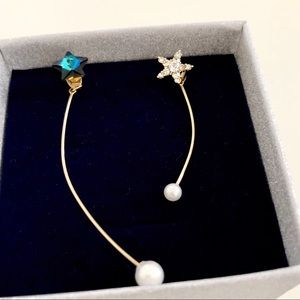 Mismatched Pearl Drop Earrings Swarovski Crystal